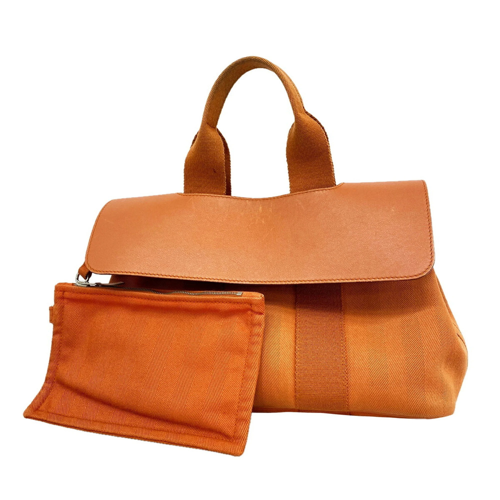Hermes Valparaiso PM Tote Bag, Toile Chevron, Orange, □J stamp, Ladies'